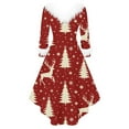 thumbnail image 4 of Oksale Xmas Tree Funny Print Christmas Dress for Women Fuzzy Plush Collar Midi Dresses Comfy Long Sleeve High Low Holiday Dresses Elegant Plus Size Outfits Red XXXL, 4 of 5