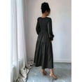 thumbnail image 2 of Fall Wedding Guest Dresses for Women Puff Long Sleeve Smocked Casual Crew Neck Tiered A Line Flowy Long Dress Black XL, 2 of 5