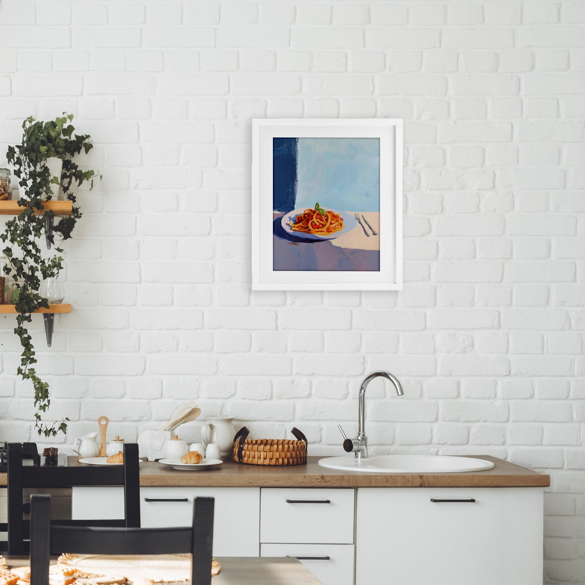 Stupell Industries Italian Spaghetti on Plate White Framed Print Under Glass, design by The Prints Vibe