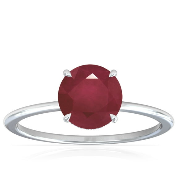 GemsNY July Birthstone - Petite Prong Set Round Ruby Hidden Halo Ring (Grade - A | 1.64cttw)