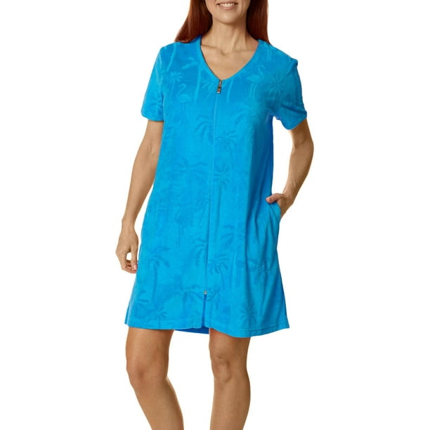 Coral Bay - Coral Bay Womens Embossed Palm Short Sleeve Terry Robe - Walmart.com - Walmart.com