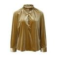 thumbnail image 4 of Baberdicy Women's T-Shirts Women's Spring V Neck Retro Gold Velvet Long Sleeved Blouse Womens Tops Yellow, 4 of 6