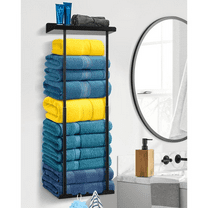 Wall Mounted Towel Rack for Bathroom, Metal Towel Holder Bar for Rolled & Folded Large Towels, Upgraded Black Bathroom Wall Towel Storage