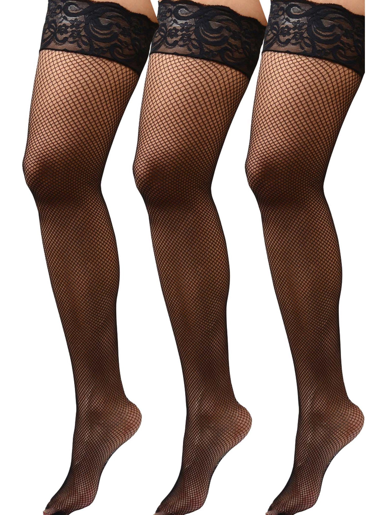 Womens Plus Size Hosiery Black Sheer Lace Top Stay Up Silicone Thigh High 3x/4x 