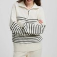thumbnail image 2 of Chandail à Col Roulé Rayé Manches Longues Fermeture Éclair pour Femmes Automne Hiver Décontracté Chaud Doux Mode, 2 of 9