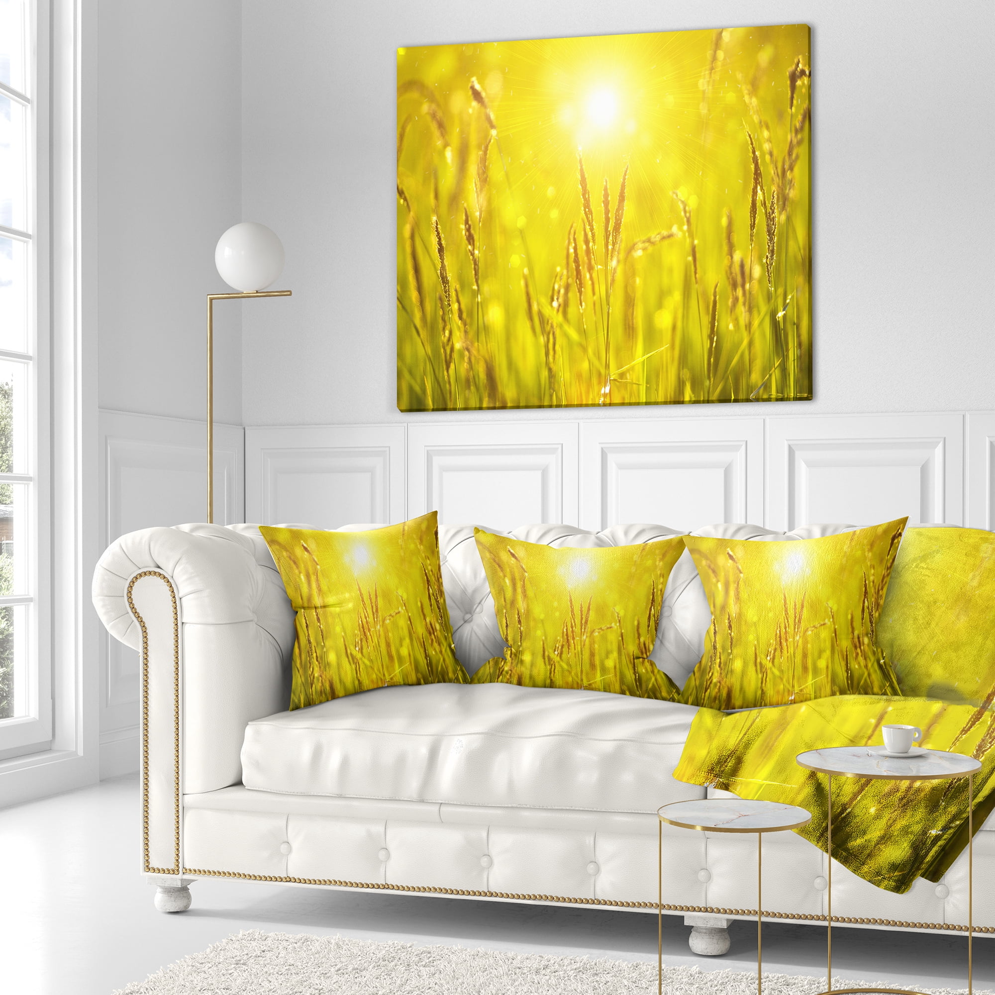 Designart Yellow Grass Flower at Sunset - Landscape Printed Throw Pillow - 18x18