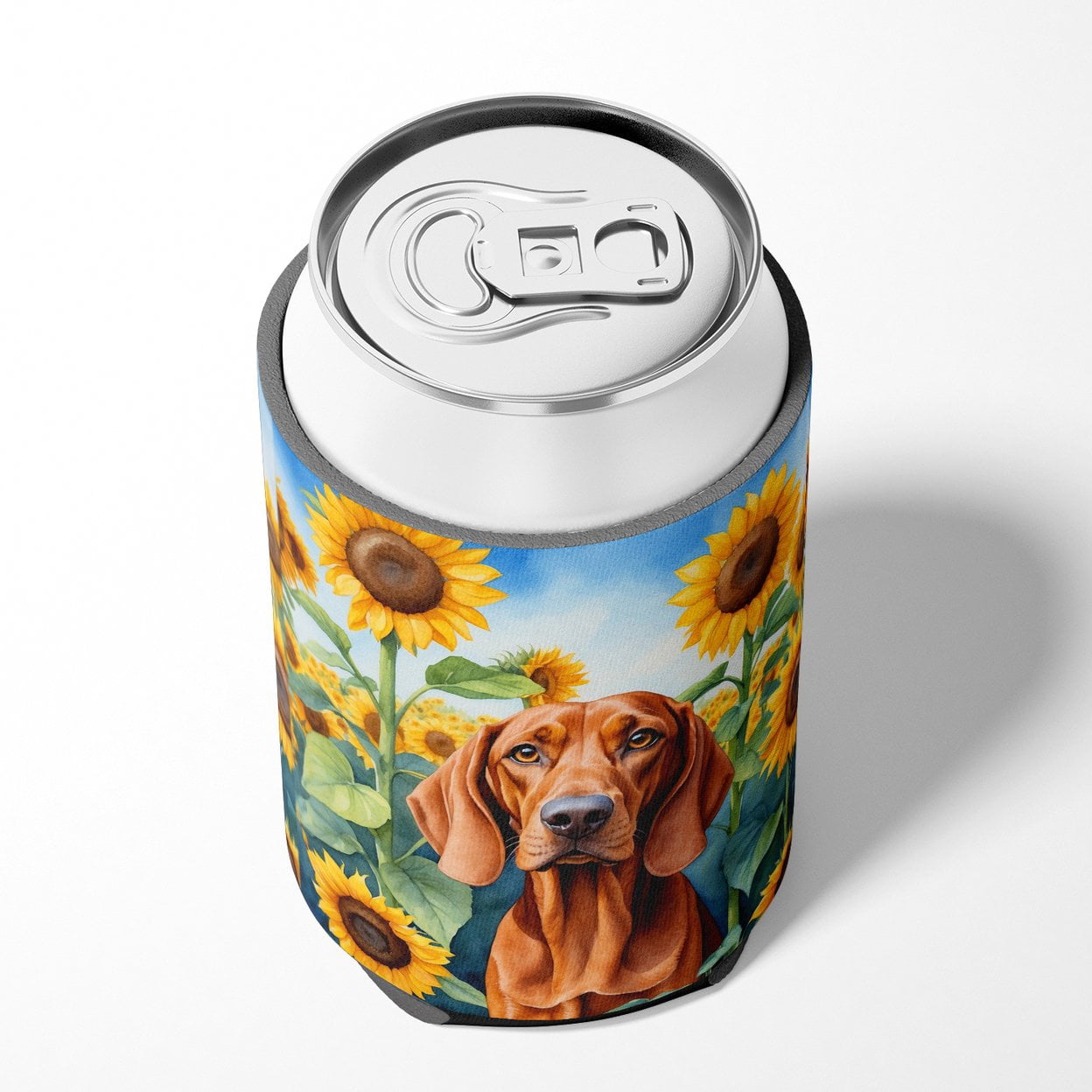 Redbone Coonhound in Sunflowers Can or Bottle Hugger 3 in x 5 in