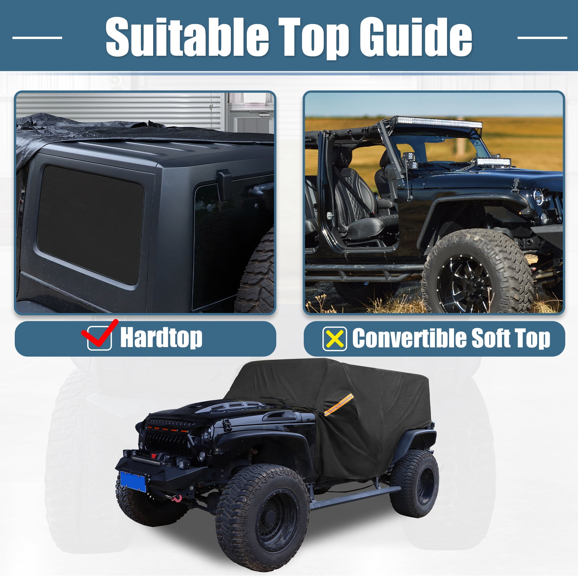 Unique Bargains Car Cab Cover for Jeep Wrangler JK JL 4 door 2007-2021 W/ Door Zipper