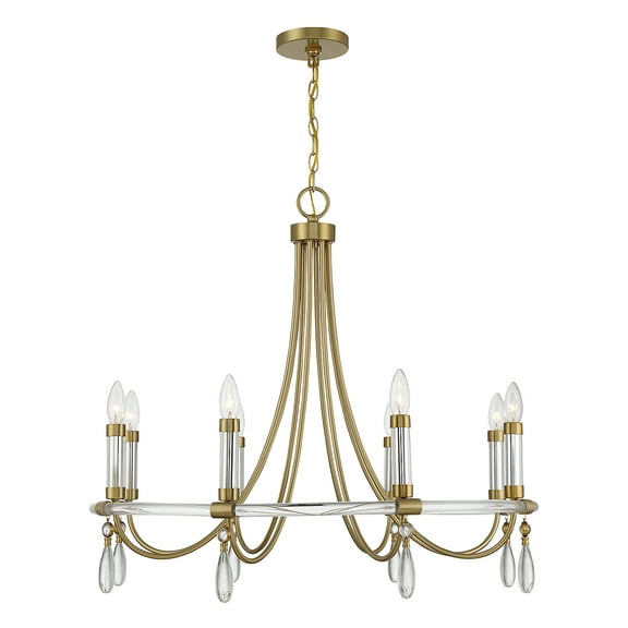 Warm Brass and Chrome Eight Light Chandelier from the Mayfair Collection