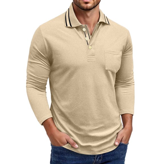 FYDUU Mens Classic Golf Shirt Men's Slim Fit Shirt Casual Long Sleeve Button Down Collar Tops Fall Winter Comfortable Stylish Golf Shirts Casual Classic T-Shirt