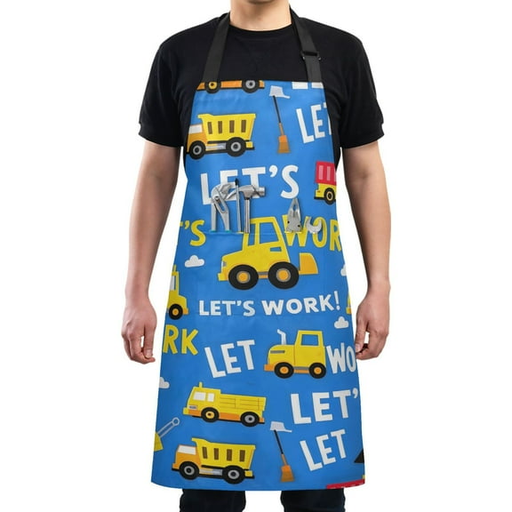 Kitchen Apron with 2 Pockets Adjustable waterproof Cooking Aprons for Women Men Chef Construction Trucks and Clouds