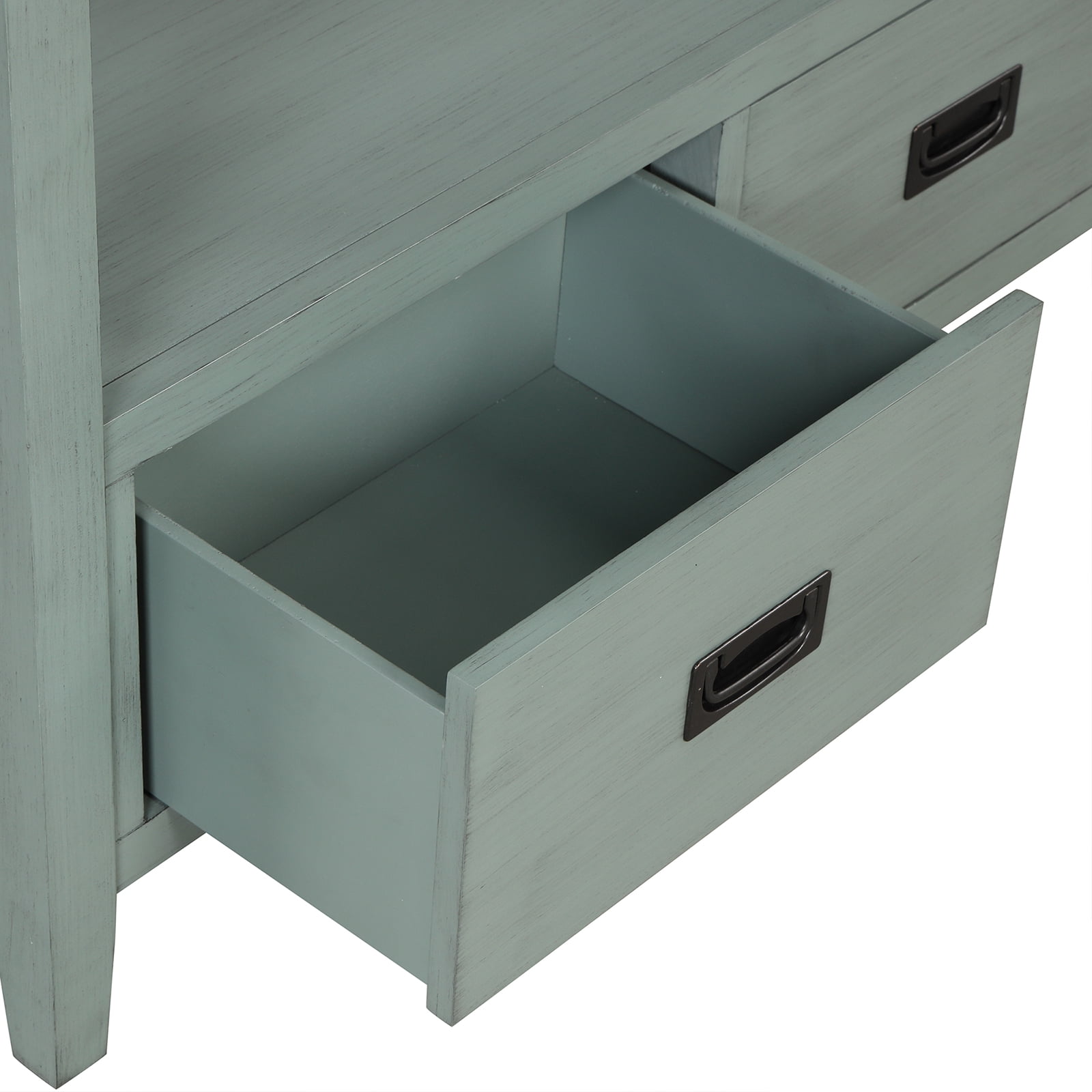 36'' Farmhouse Console Table,Pine Wood Entryway Table with 4 Drawers & 1 Storage Shelf for Entryway Living Room Hallway Kitchen(Retro Blue)