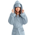 thumbnail image 4 of Women's Plush Hooded Fleece Bathrobe with Pockets and Eye Mask Winter Warm Fuzzy Flannel Robe Spa Kimono Full Length Shower Robe Soft Nightgown, 4 of 8