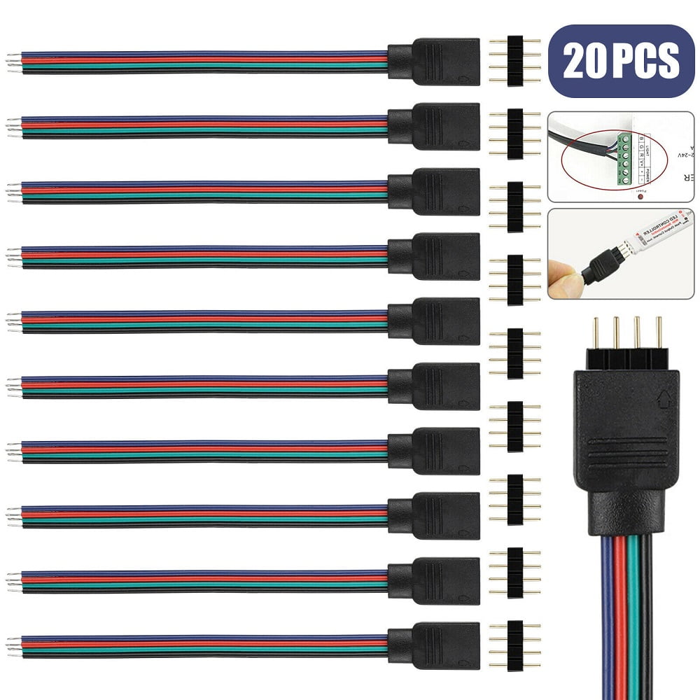 Male Connectors 5050/3528 RGB LED Strip PCB Connector Cable Details about   10x 4Pin Female 