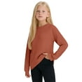 thumbnail image 3 of XQYLOS Girls Long Sleeve Shirt Casual Crewneck Blouse Solid Color Loose Fit Tunic Top Fall Knit Kids Clothing Cozy Layering Essential, 3 of 6