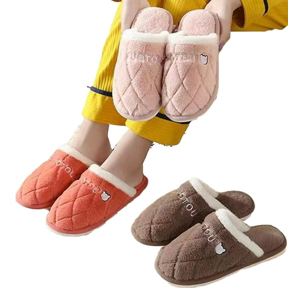 KYAIGUO Plush Cotton Slippers for Women,Indoor Anti Slip,inter Thick Soles Home Slippers,House Shoes,Home Couples, Floor Slippers for Men