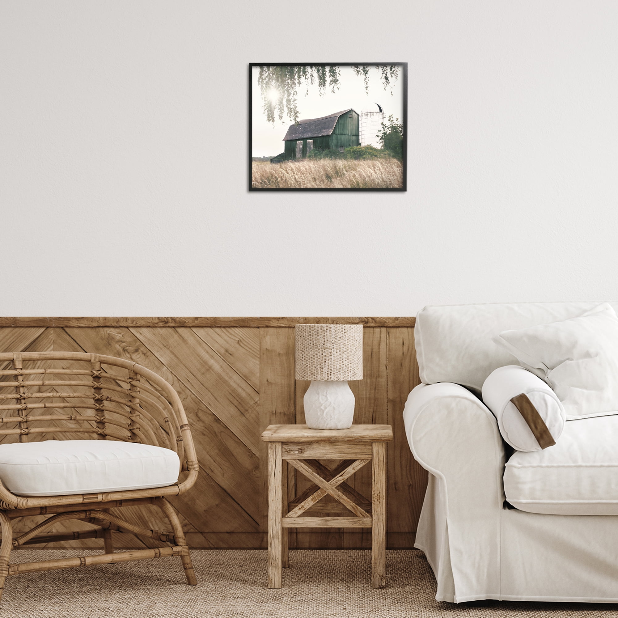Stupell Industries Green Rustic Barn Landscape Photography Black Framed Art Print Wall Art, 20 x 16