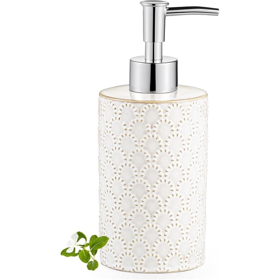 Hand Soap Dispenser, 12 OZ Soap Dispenser for Bathroom, Lotion Dispenser for Kitchen, Farmhouse Hand Soap Dispenser with Pump, Off-White