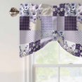 thumbnail image 5 of Tie Up Valances for Windows, Spring Floral Adjustable Valance Curtains Window Treatment for Living Room, Dark Purple Flowers Patchwork Grid Bohemia Rod Pocket Kitchen Curtains & Drapes 54x18 Inch, 5 of 9