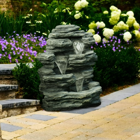 - Pure Garden Cascade Rock Outdoor Fountain