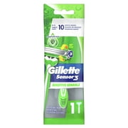 (4 pack) Gillette Sensor3 Sensitive Mens Disposable Razor, 1 Razor, Green