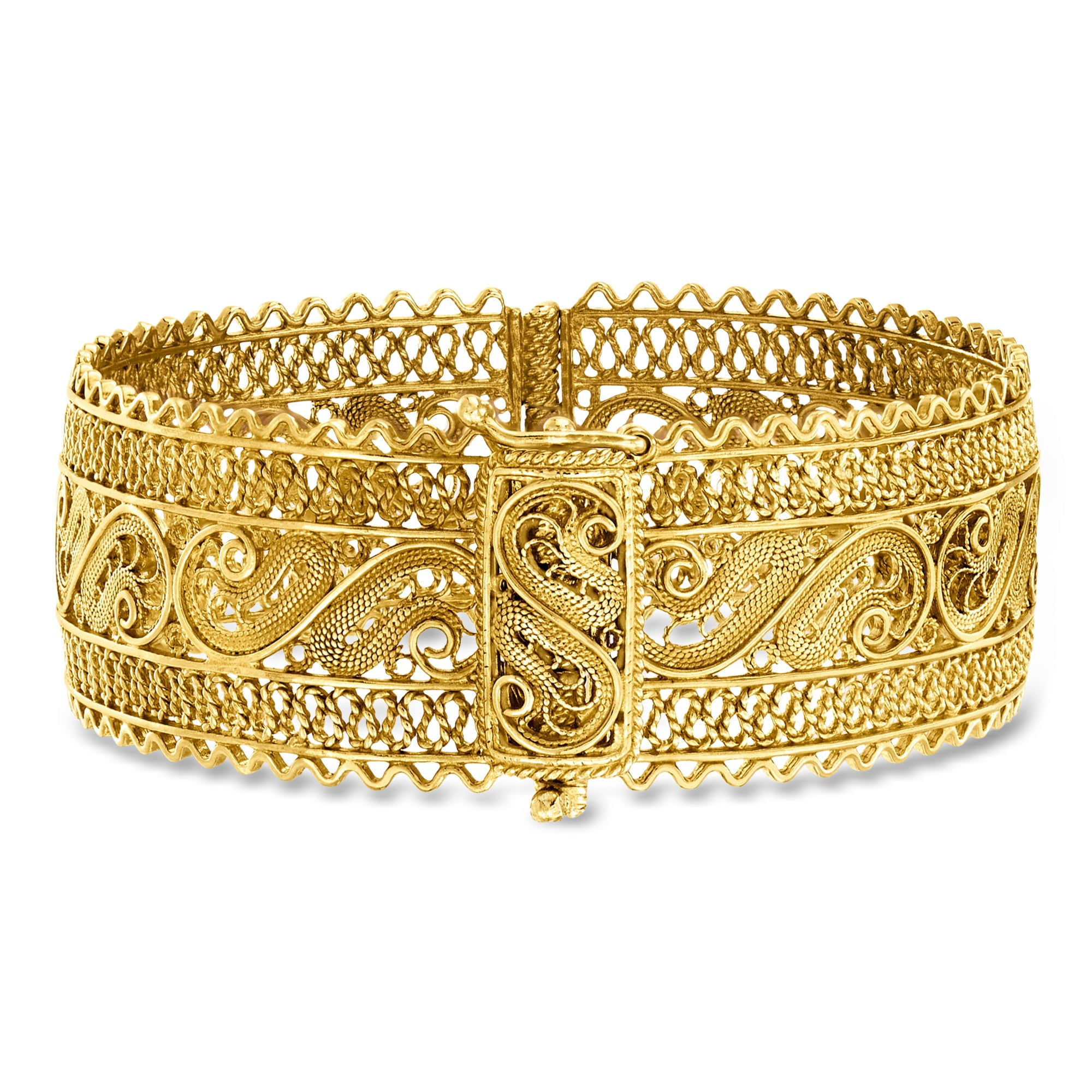 Ross-Simons 18kt Gold Over Sterling Wide Filigree Bangle Bracelet, Women's, Adult