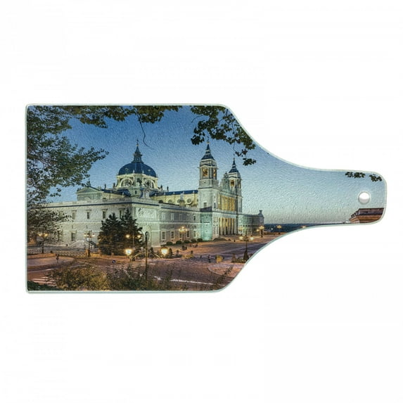 European Cutting Board, Old and Royal Palace in Madrid Mediterrenean City Europe Urban Print, Decorative Tempered Glass Cutting and Serving Board, in 3 Sizes, by Ambesonne