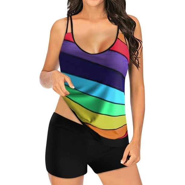 nsendm Female Underwear Adult Swim Suit with Shorts Women's Suit Large  Bikini Set Digital Print Suspender Beach Sports Bra Swimsuit Tops  for(Black, XL) 