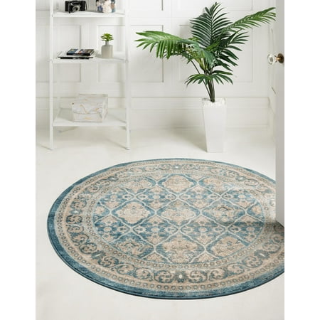 

Unique Loom Kasern Salzburg Rug Light Blue/Gray 8 Round Geometric Traditional Perfect For Dining Room Entryway Bed Room Kids Room