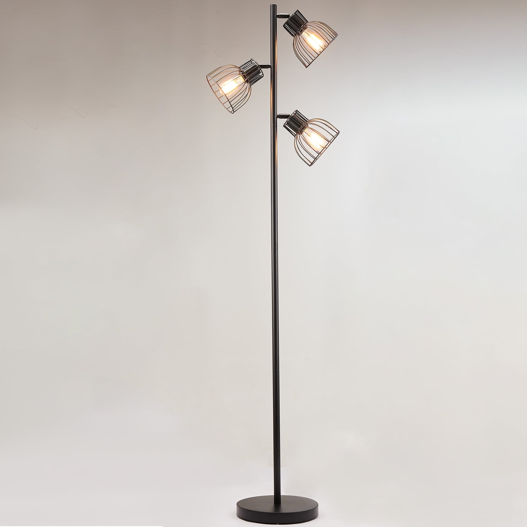 Bestco 5'5" Industrial Floor Lamp w Adjustable Metal Shades, 3 Bulbs Incl., Black