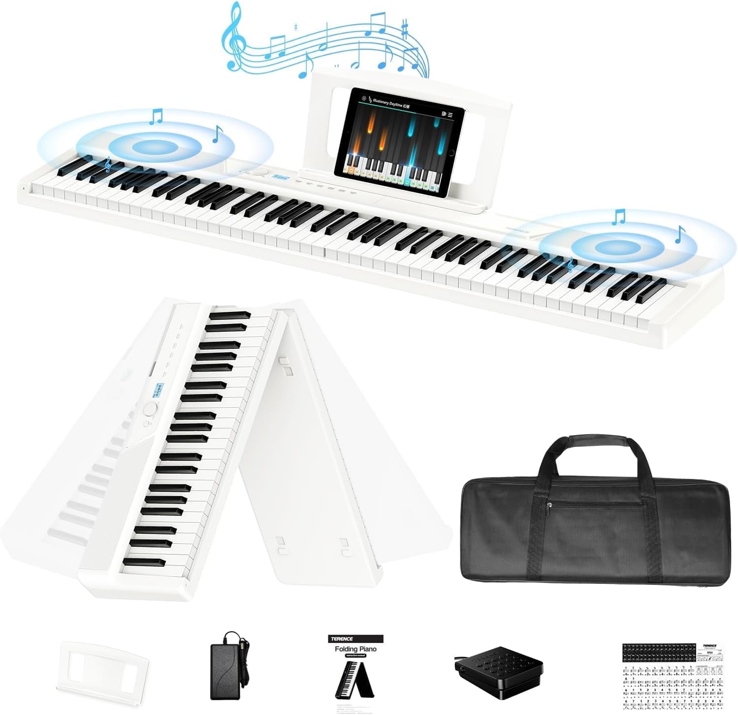 小麦粉TERENCE V50 折りたたみ式電子ピアノオフホワイト Terence V50 Electronic Piano White Folding Digital Piano Keyboard
