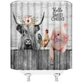 thumbnail image 3 of Funny Cow Rustic Shower Curtain Farmhouse Animal Farm Highland Cattle Chicken Pig Gary Wooden Board Fabric Bathroom Decor Set with Hooks（84" Wx70 H）, 3 of 3