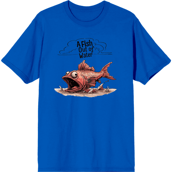 A Fish Out of Water Humor Adult Royal Blue Crew Neck Short Sleeve Tee-3XL