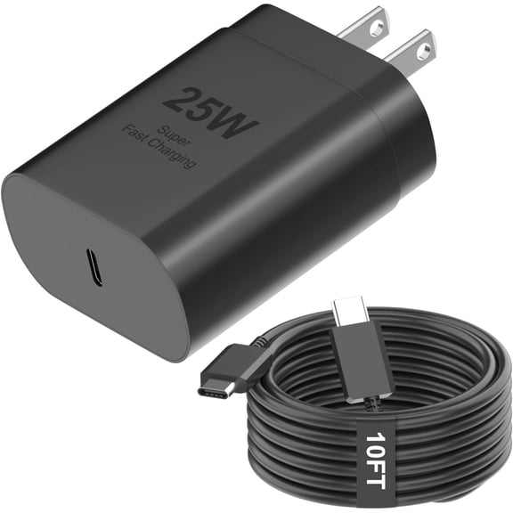 Typpkmm 25W USB-C PD Fast Charger with 10FT Cable, Compatible with Samsung Galaxy S Series, Black
