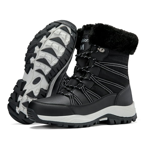 Stepedia Winter Snow Boots Womens Warm Faux Fur Insulated Non-Slip Outdoor Mid Calf Boots, Black