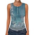 thumbnail image 2 of Summer Tank Top for Women 2026 Pleated Button Crew Neck Tops Loose Fit Flowy Dressy Tunic Sleeveless Shirts Blue XL, 2 of 5