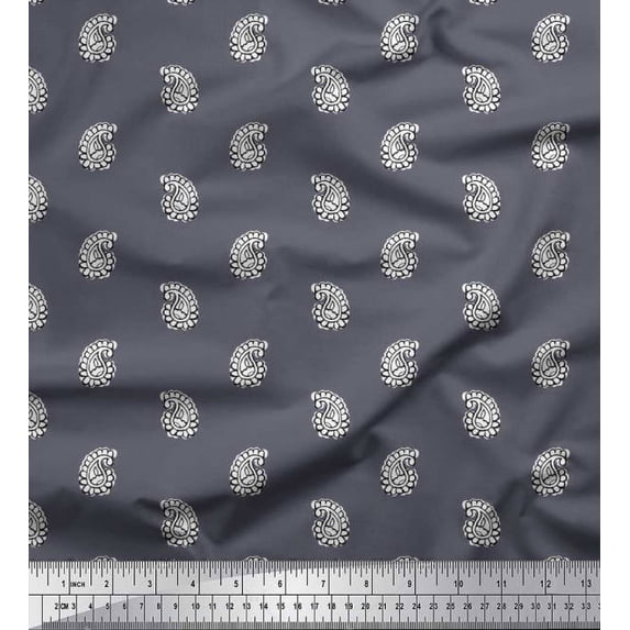 Soimoi Rayon Crepe Fabric Paisley Block Print Fabric by Yard 46 Inch Wide