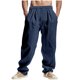thumbnail image 1 of Pantalones largos para hombre, informales, holgados, de pierna ancha y con bolsillos con cordón, rectos, de poliéster., 1 of 7