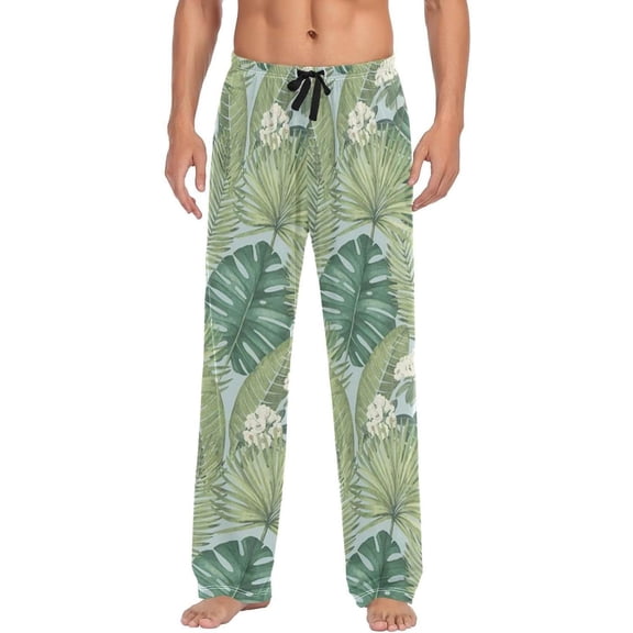 Tropical Palm Leaves Ghost Pajama Pants, Men's Lounge Pants Light with Drawstring and Pockets, Christmas New Year Birthday Father's Day Gifts, Medium