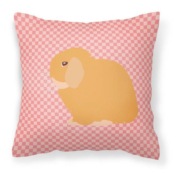 Carolines Treasures BB7968PW1818 Holland Lop Rabbit Pink Check Fabric Decorative Pillow, 18 x 18 in.
