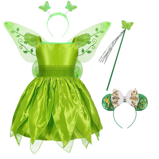 Disfraz de campanita para niñas de Halloween, disfraz para niños, disfraz de campanita verde, disfraz de princesa de hadas, diadema para fiesta de carnaval, Tag-100 2Y Gao Jinjia LED