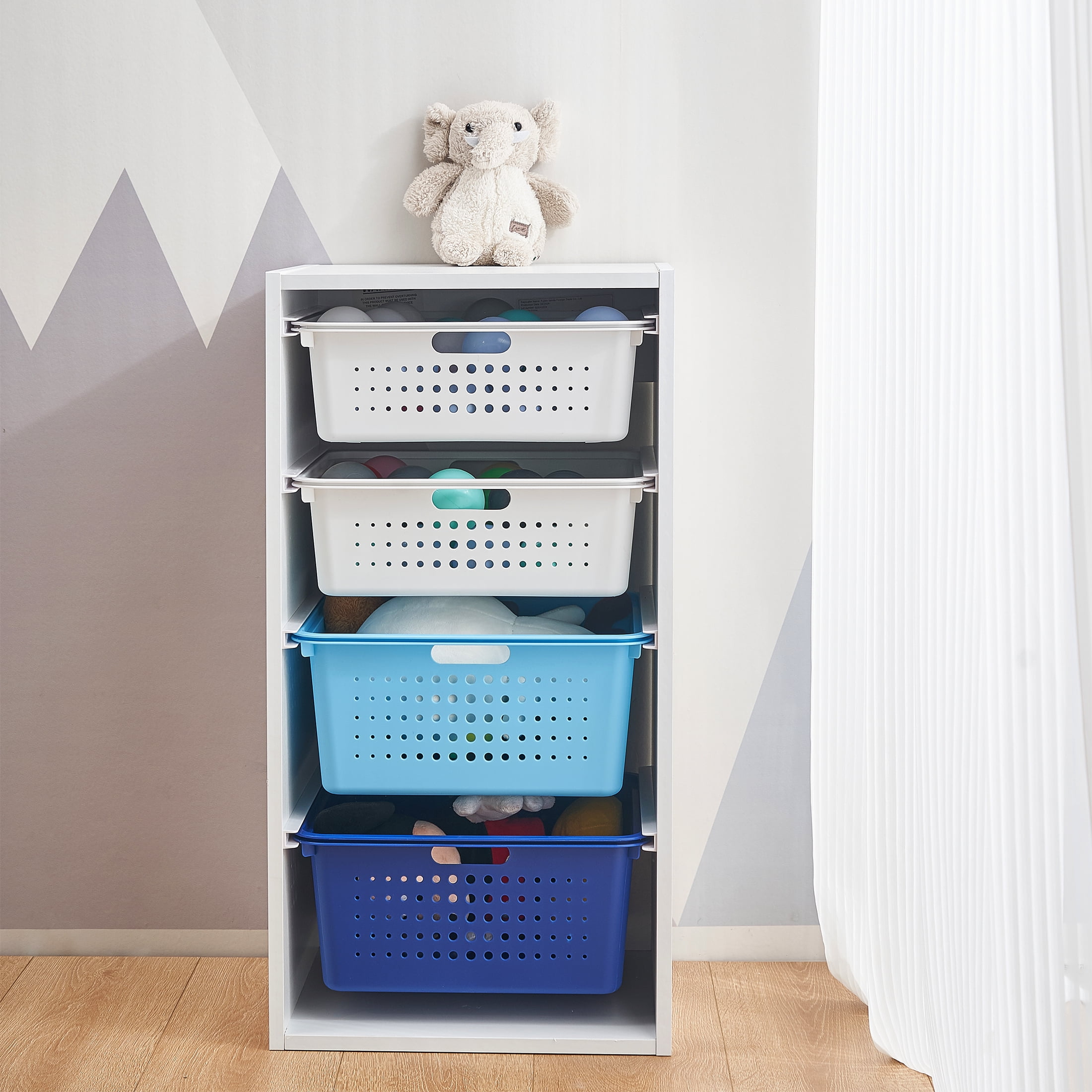 Your Zone Kids Sliding Bin Organizer with 4 Storage Bins, Blue  (图4)