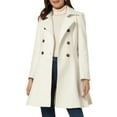 thumbnail image 1 of Abrigo largo de invierno para mujer con cuello de solapa, doble botonadura y dobladillo en forma de columpio, talla XL, color blanco, 1 of 5