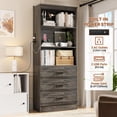 thumbnail image 5 of Homieasy 71 Inch Tall Wooden Bookshelf with USB Ports & Outlets, 3-Drawer Storage Cabinet and Open Shelves for Living Room, Home Office Organization,Gray Oak, 5 of 9