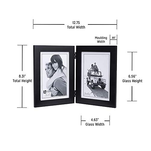 Malden Double Vertical 5x7 Picture Frame Wide Real Wood Molding Real Glass Black 