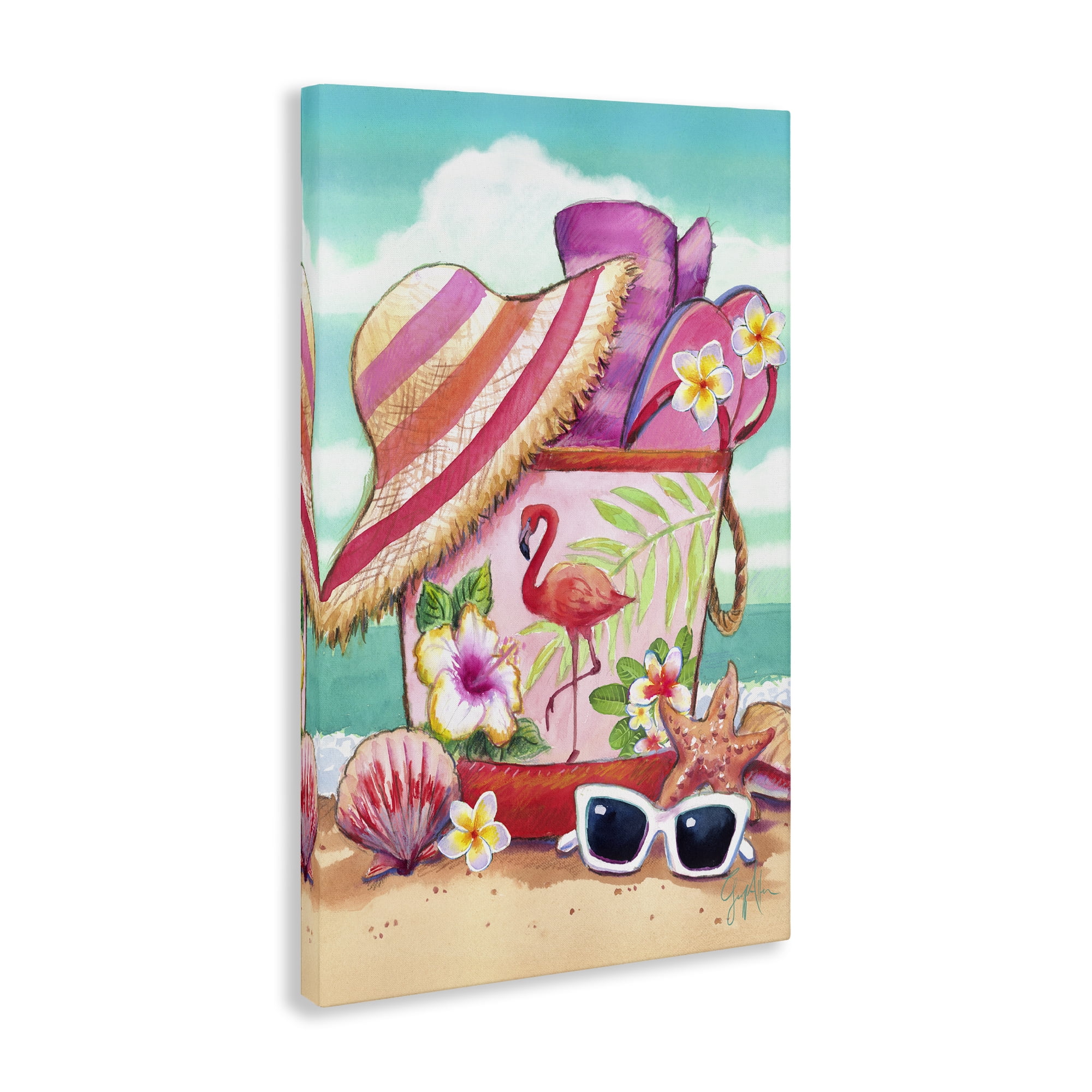 Stupell Industries Floral Beach Bag Nautical & Beach Painting Wrapped Canvas Art Print Wall Art, 20 x 30