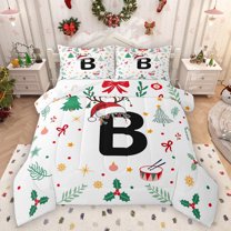 Homewish Cartoon Monogrammed B 2pcs Twin Comforter Set, Bowknot Reindeer Bedding Sets