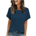 thumbnail image 2 of Sakmal Solid Womens T Shirts Knitted Cap Short Sleeve Crew Neck Casual Relaxed Fit Womens Summer Tops, 2 of 9