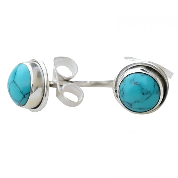 DESIGNICE Turquoise Stone Stud Earrings for Women Trendy 8mm Round Gemstone Silver Ear Studs Earrings Jewelry Birthday Gift,Turquoise Earrings,Earrings for Women Trendy
