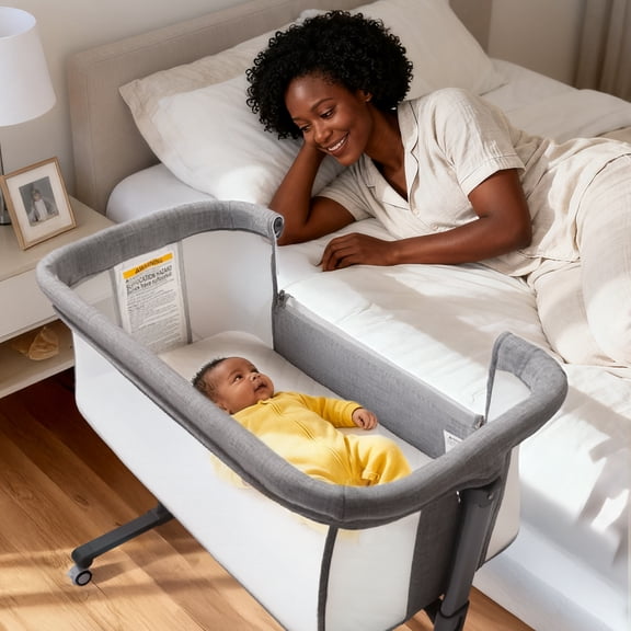AILEEKISS Baby Bassinet with Wheels Adjustable Bedside Sleeper Bassinet Newborn Baby Crib, Grey